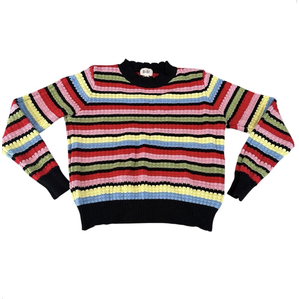 Bibi Keep Dreaming Striped Sweater Small‎ Colorful Striped Boutique Black Pink